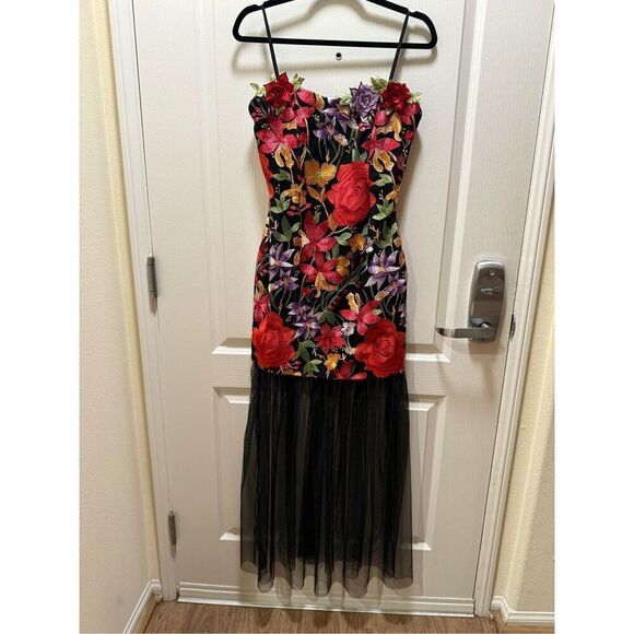 ELLIATT Talia Strapless Maxi Dress Black Floral Wedding Guest Dinner Size S NWT - Picture 7 of 8